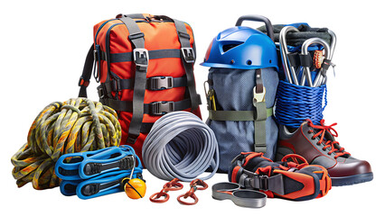 complete set of essential rock climbing gear inclu isolated on white background, png, ai generated.