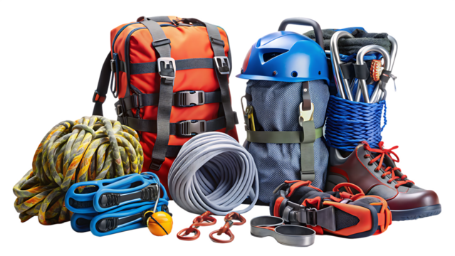 complete set of essential rock climbing gear inclu isolated on white background, png, ai generated. - Powered by Adobe