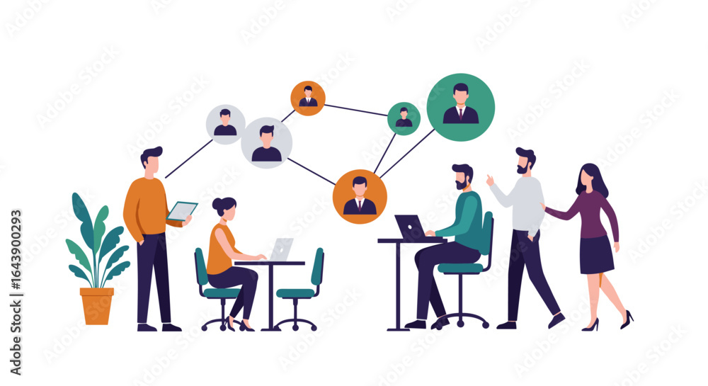 Aufkleber flat style business networking with diverse professionals connected