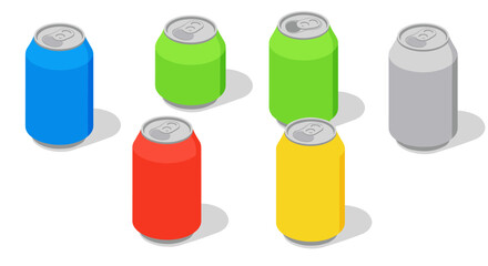Colorful soda cans isometric design on white background
