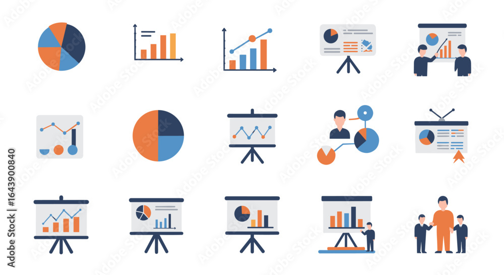 Aufkleber modern flat style business analytics and data presentation icons set