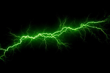 Bright green lightning bolt striking across a dark background, creating a dramatic visual effect