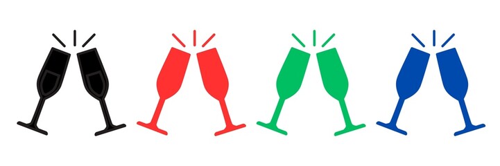 Set of cheers glasses, set of cheering glass icons, 