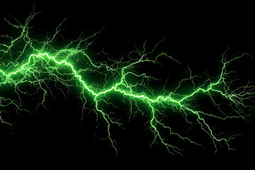 Striking Green Lightning Bolt Illuminates Dark Background, Creating a Dramatic Atmosphere