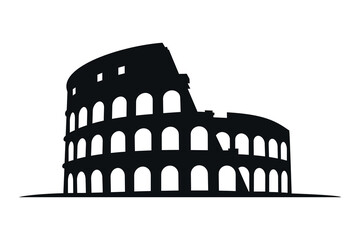 Plakat Black silhouette of the iconic Roman Colosseum, emphasizing its historic arches and structure