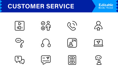 Customer Service Line Icon Set with Professional Minimal Design, Modern Support Symbols, Unique Help Desk and Communication Vector Icons, Clean and Elegant Collection
