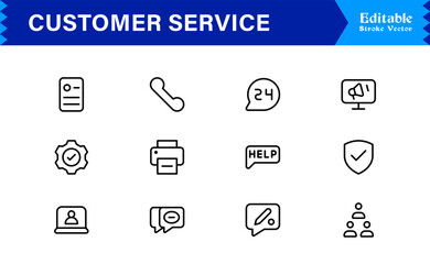Customer Service Line Icon Set with Professional Minimal Design, Modern Support Symbols, Unique Help Desk and Communication Vector Icons, Clean and Elegant Collection