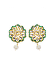 Gold and Green Kundan Earrings with Pearl Drop