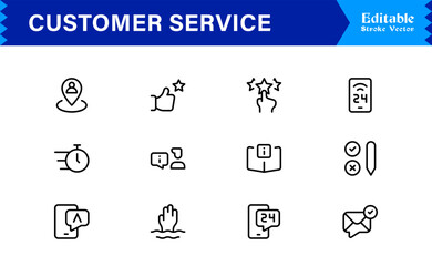 Customer Service Line Icon Set with Professional Minimal Design, Modern Support Symbols, Unique Help Desk and Communication Vector Icons, Clean and Elegant Collection