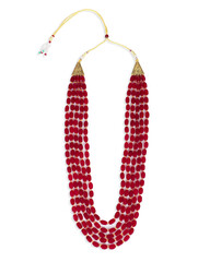 Multi-Strand Red Beaded Necklace with Gold Accents