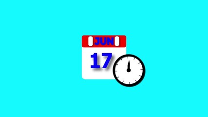 17 june month calendar with time symbol. Simple calendar icon animation and date change of time month.