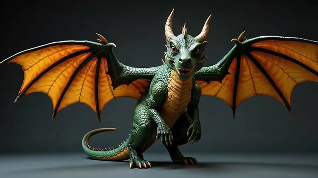 Majestic green dragon with vibrant orange wings poised for flight, a powerful fantasy creature