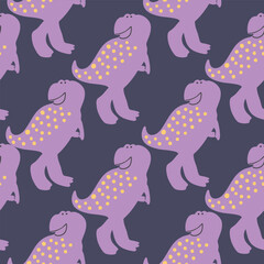 Cute Colorful Dinosaurs Vector Seamless Pattern