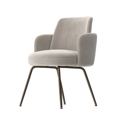Fototapeta premium Modern Upholstered Dining Chair, Brass Metal Legs, Brown Leather, Angled View 3D Render