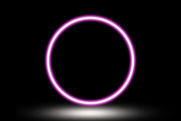 Glowing neon pink oval ring on black background with light effect
