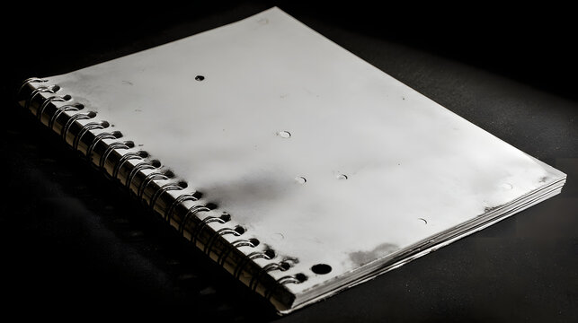 Silver Spiral Bound Notebook with Blank White Pages on a Dark Reflective Surface blank pages white paper