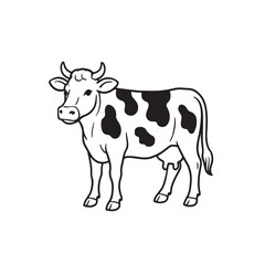Black and white silhouette vector illustration of a cow