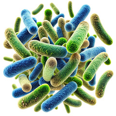 Colorful Scanning Electron Micrograph of Bacteria on a Black Background