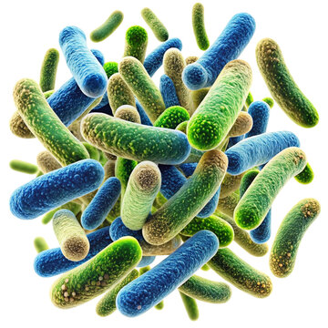 Colorful Scanning Electron Micrograph of Bacteria on a Black Background