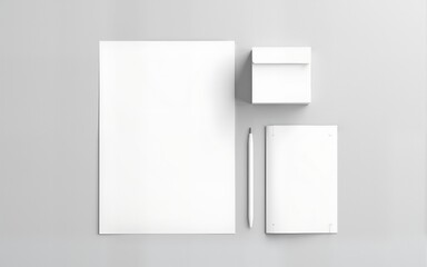 White stationery mock-up, template for branding identity on gray background. For graphic designers presentations and portfolios. High quality