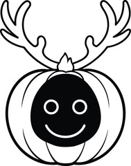 Obraz premium Pumpkin wearing reindeer antlers line art illustration