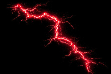 Striking red lightning bolt illuminating the dark sky, creating a dramatic atmosphere