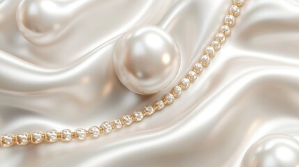 Close-up of luxurious pearls resting on soft satin fabric enhancing elegance and beauty in a delicate setting