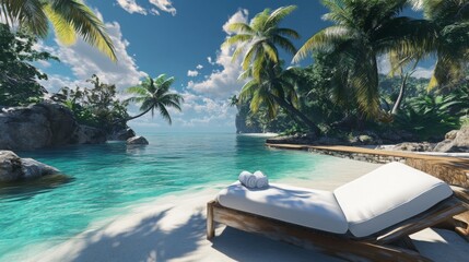 Relaxing on a serene tropical beach with palm trees and clear blue water during a sunny day