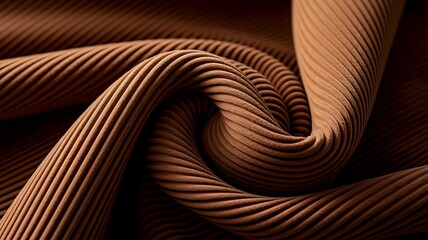 Elegant brown fabric with twisted folds creating textured surface design