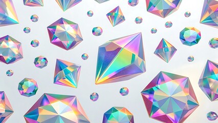 Iridescent Geometrical Figures: Abstract Shapes with Holographic Colors and Light Reflections for Modern Design and Creative Art.