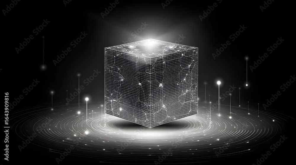 Poster abstract cube graphic with network design.