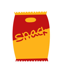 Illustration of red snack packaging. Snack packaging design. Cartoon illustration of snack packaging. Flat design illustration of snack packaging
