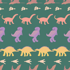 Cute Colorful Dinosaurs Vector Seamless Pattern