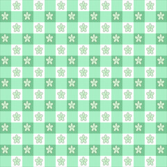 Green Daisy Flower Plaid Gingham checkered  Tartan Seamless Pattern. Gingham with Cute white Flower 