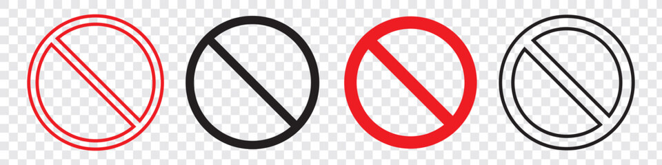 Red black warning icon. Prohibition sign. ban symbol. no sign.