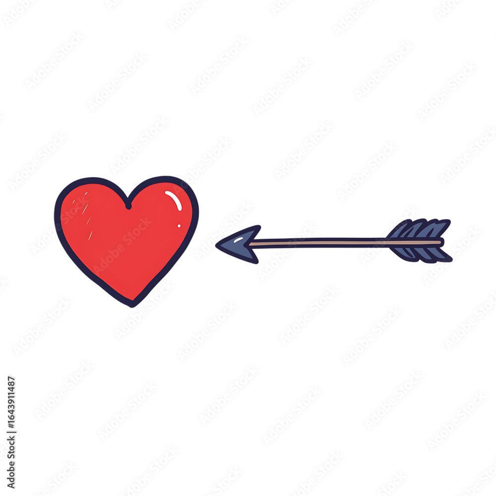 Poster red heart with arrow design element on transparent background