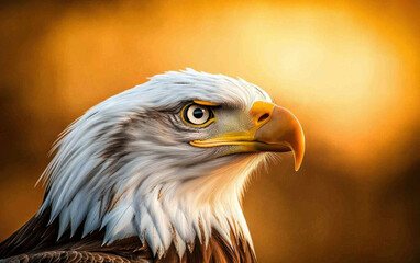 Obraz premium majestic bald eagle with piercing gaze against golden sunset