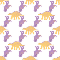 Cute Colorful Dinosaurs Vector Seamless Pattern