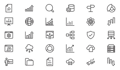 Data Analysis Line Icons. Editable Stroke. Pixel Perfect. For Mobile and Web. Contains such icons as Analytics, Assessment, Big Data, Chart, Dashboard, Data Analysis, Outline icons vector collection.
