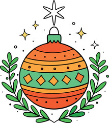 Whimsical Christmas Ornament Featuring a Cute Cat Illustration with Festive Decorations on transparent background