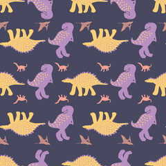 Cute Colorful Dinosaurs Vector Seamless Pattern