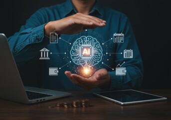 AI and Digital Transformation with a Businessman Using Artificial Intelligence Technology in Finance.