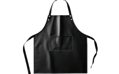 Black kitchen apron with front on transparent background, png
