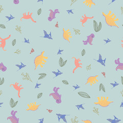 Cute Colorful Dinosaurs Vector Seamless Pattern