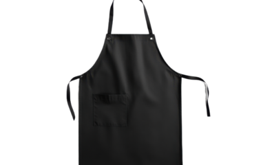 Black kitchen apron with front on transparent background, png