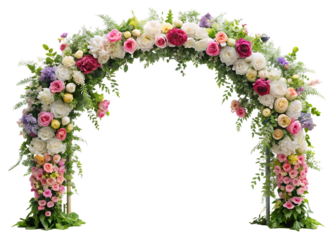 beautiful wedding flower arch cut out isolated on white background, png, ai generated.