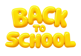 Back to school yellow inflated balloons on transparent background