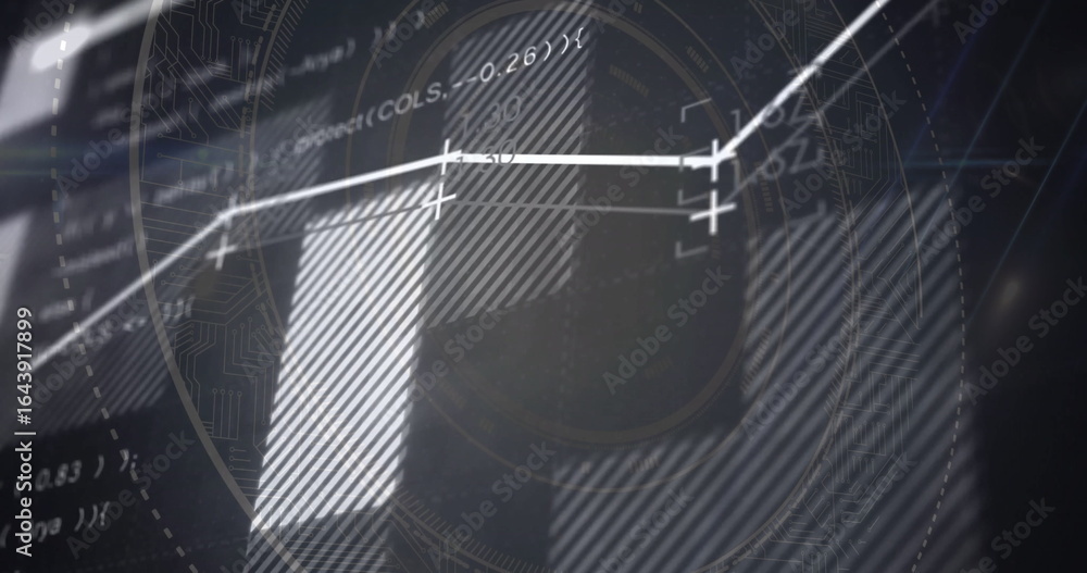 Poster displaying white graph line with data markers spanning digital screen grid, showing code snippet