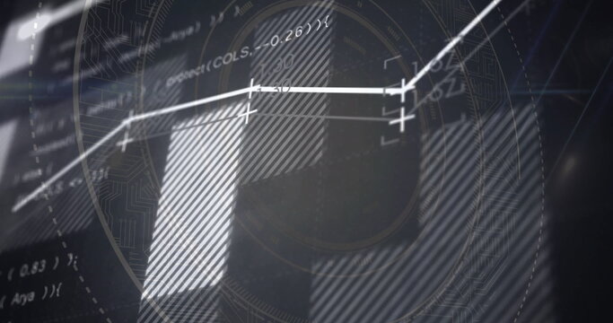 Displaying white graph line with data markers spanning digital screen grid, showing code snippet