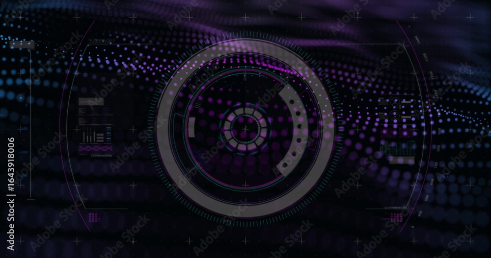 Poster displaying central circular hud element glowing on virtual cyber panel, with purple and blue arrays